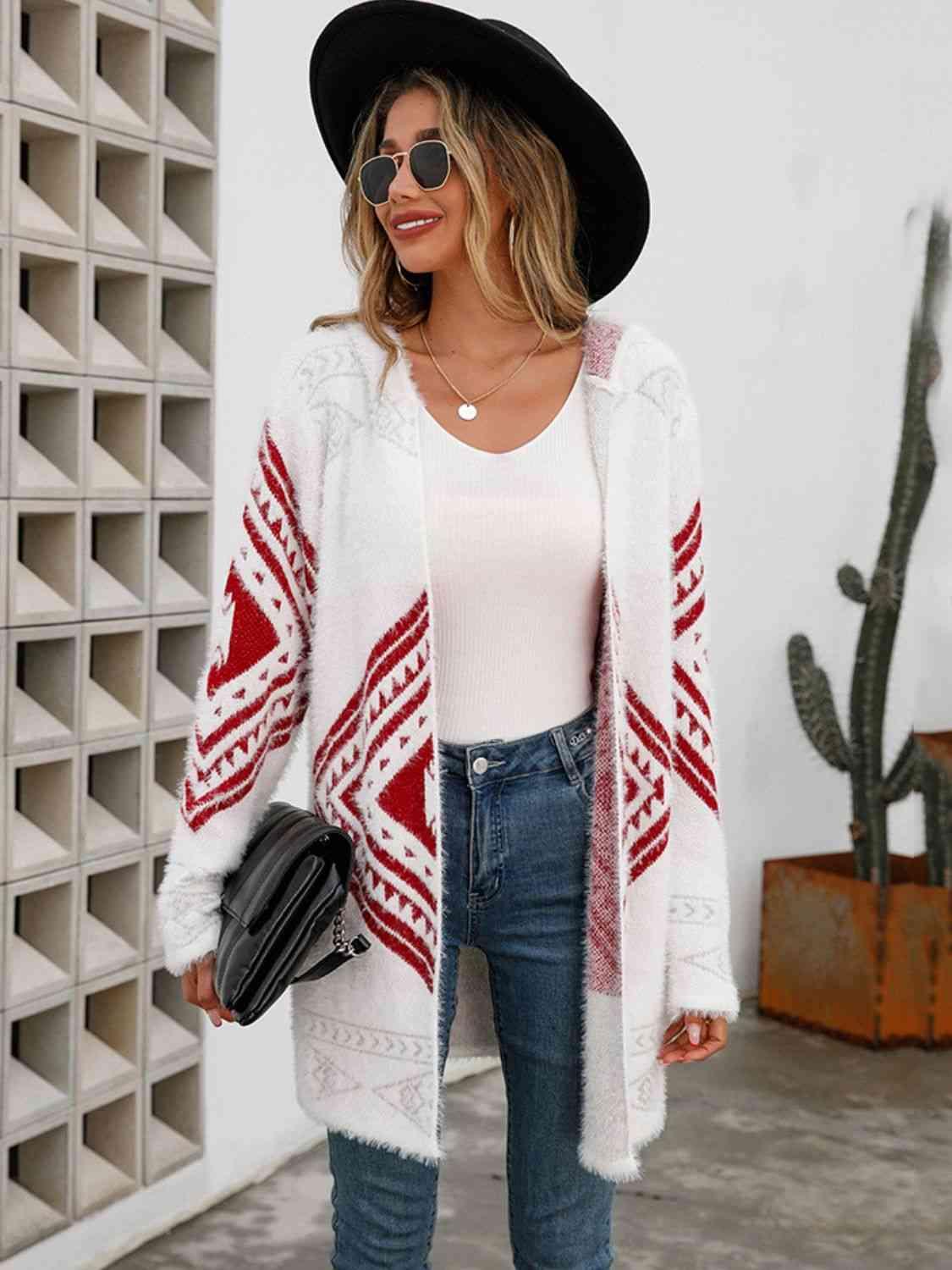 Geometric Fuzzy Hooded Cardigan - Immenzive