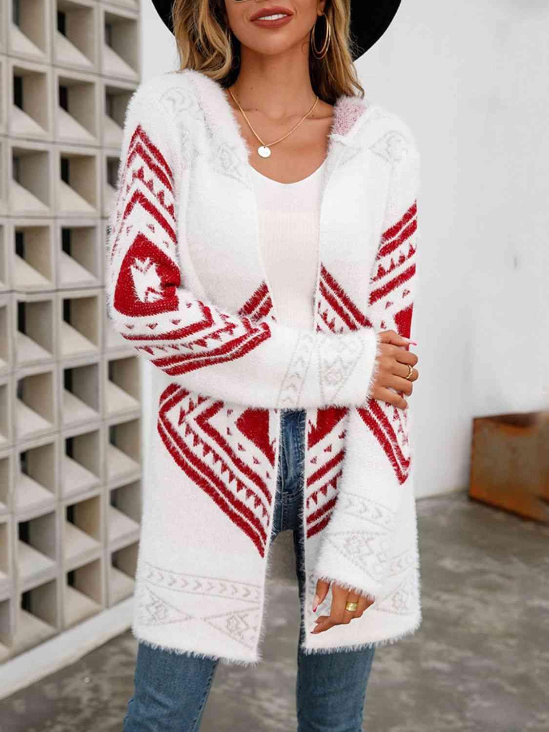 Geometric Fuzzy Hooded Cardigan - Immenzive