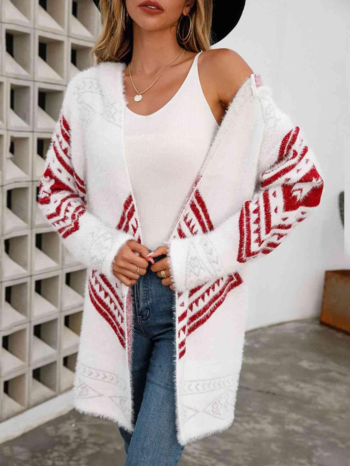 Geometric Fuzzy Hooded Cardigan - Immenzive