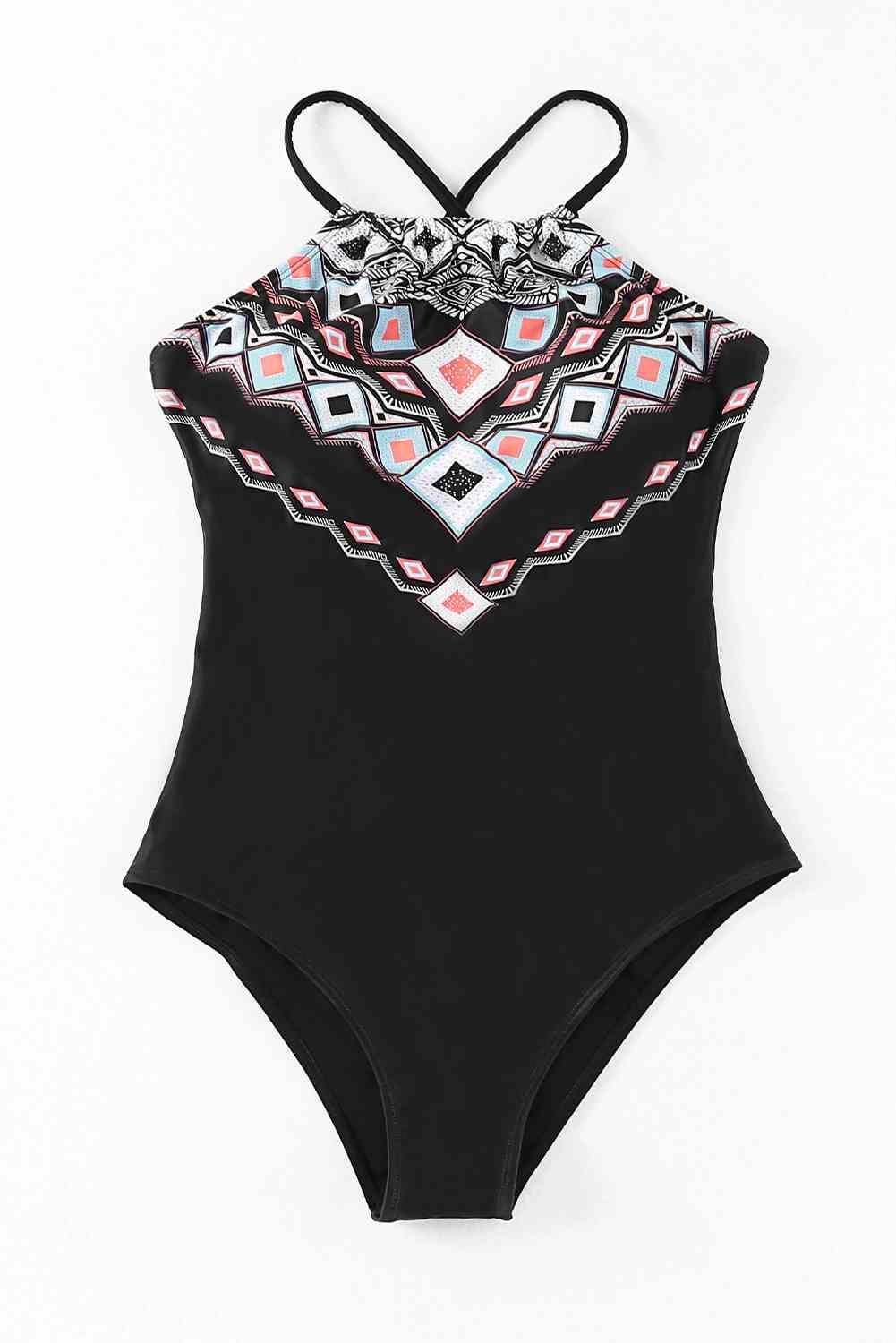 Geometric Print Tie Back One-Piece Swimsuit - Immenzive