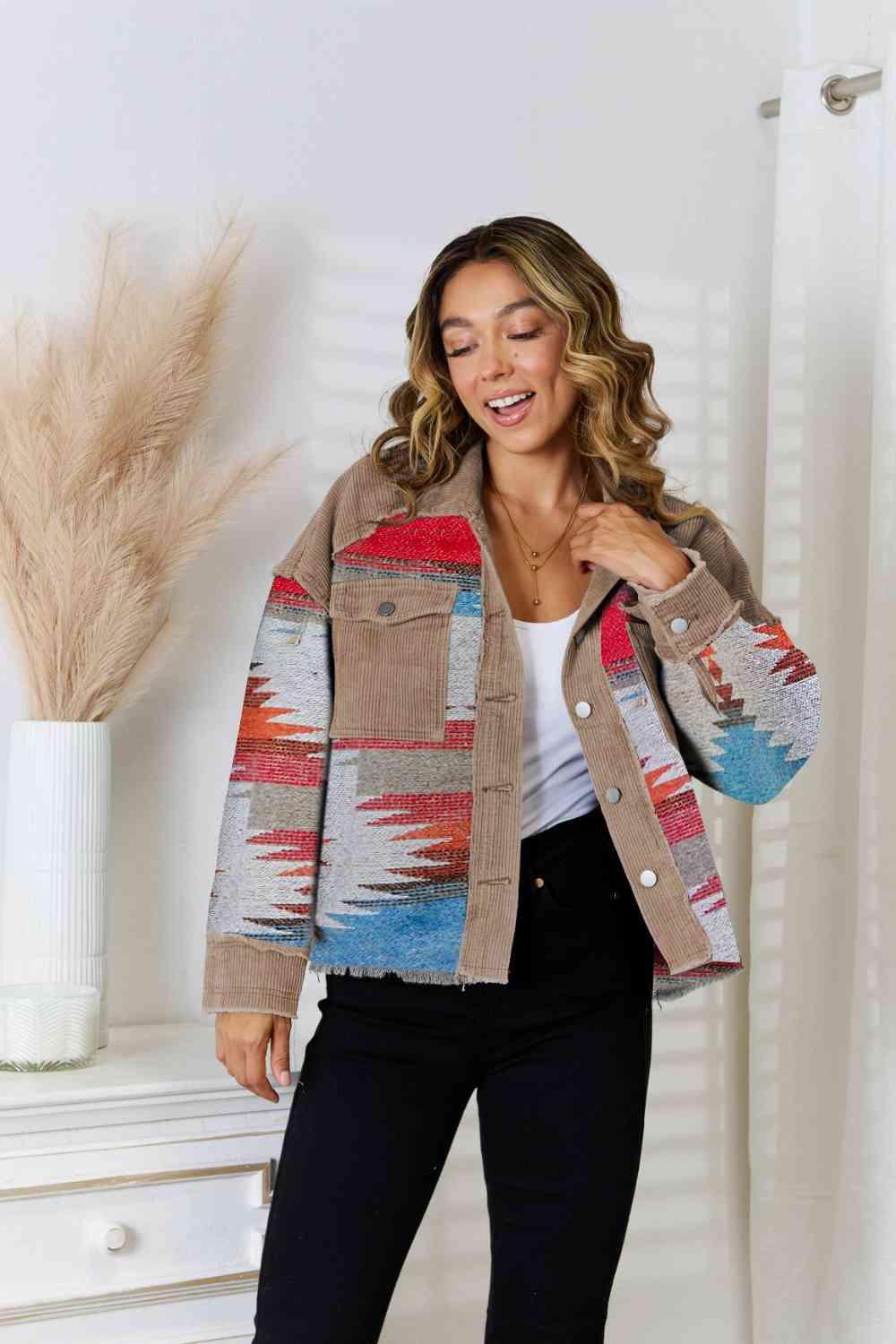 Geometric Raw Hem Collared Jacket - Immenzive