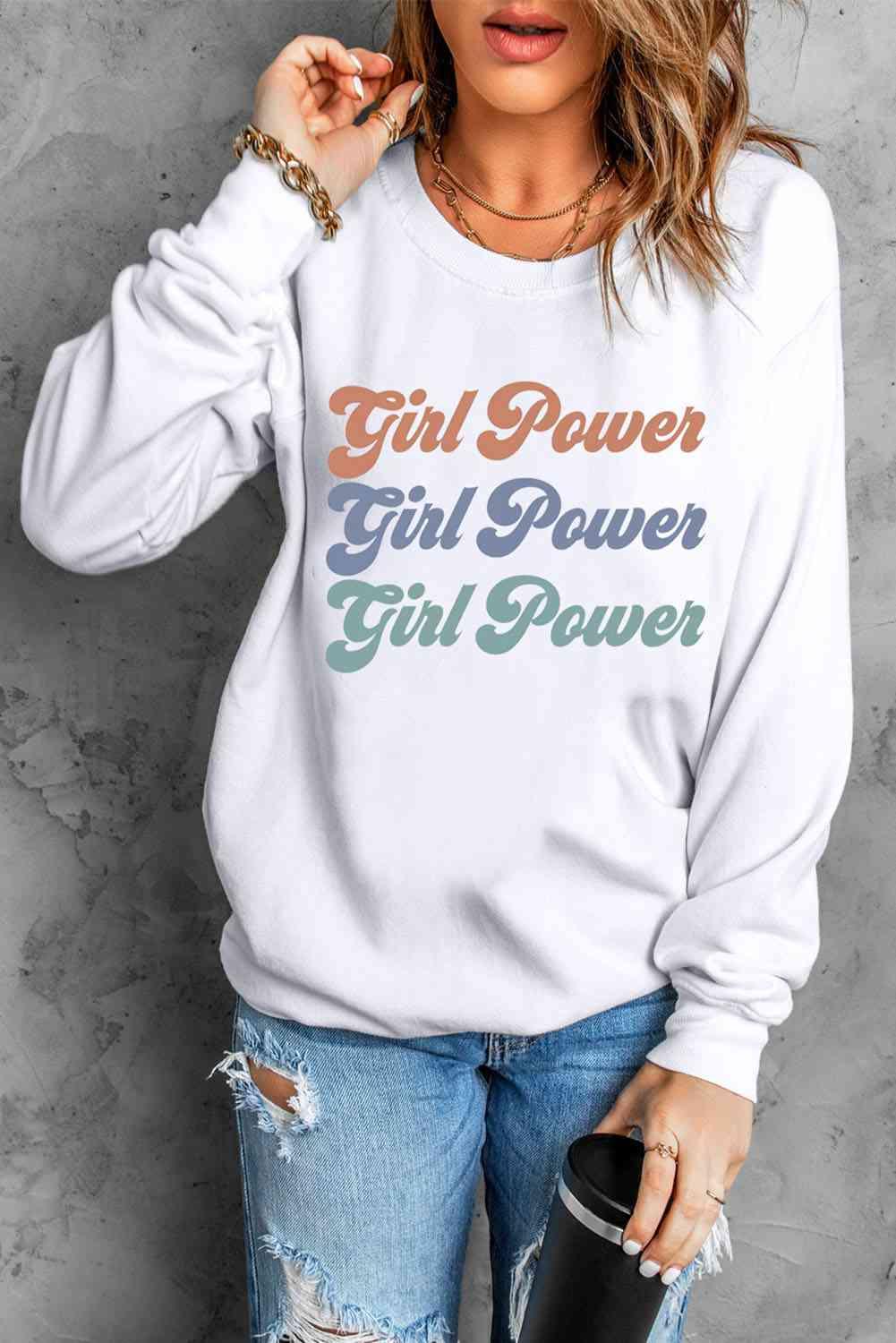 GIRL POWER Graphic Dropped Shoulder Sweatshirt - Immenzive