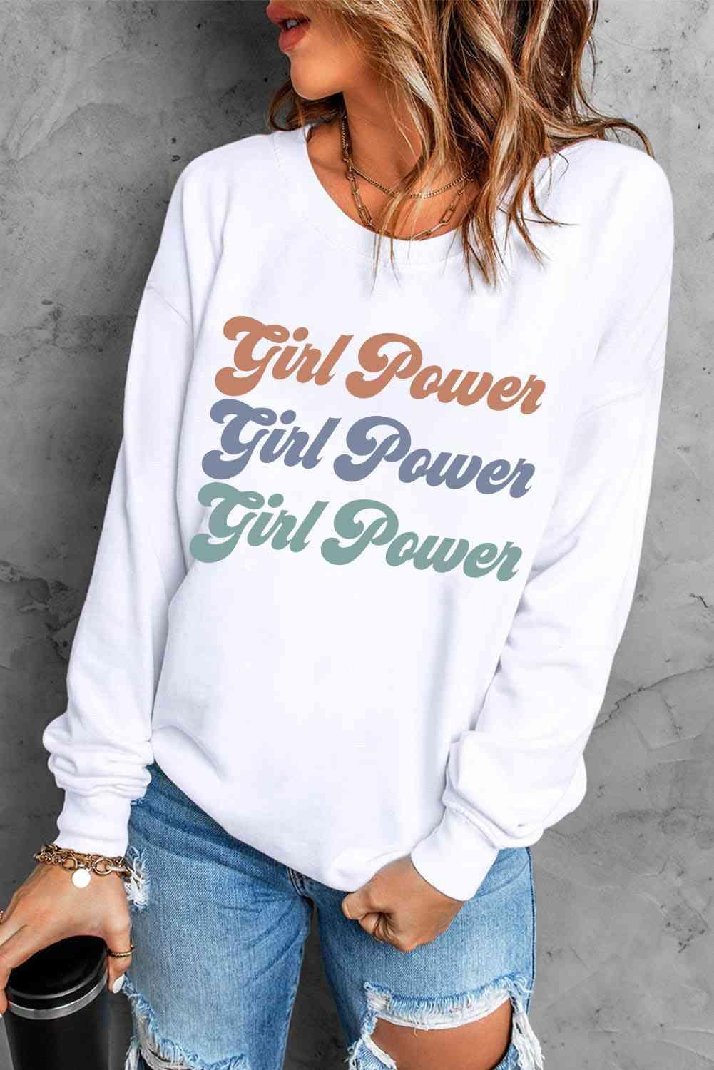 GIRL POWER Graphic Dropped Shoulder Sweatshirt - Immenzive