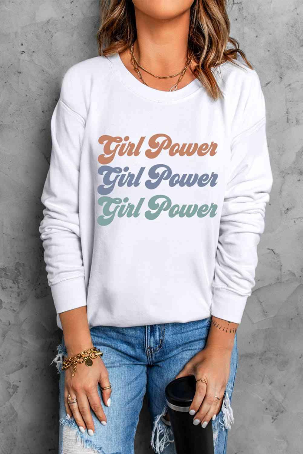 GIRL POWER Graphic Dropped Shoulder Sweatshirt - Immenzive