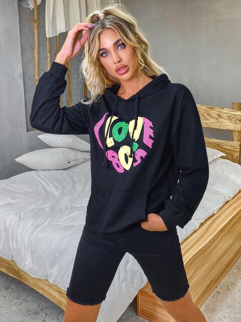 Graphic Drawstring Long Sleeve Hoodie - Immenzive