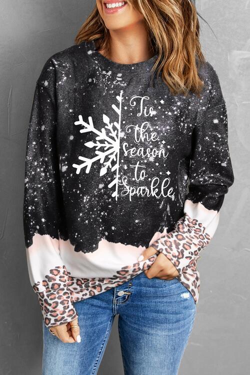 Graphic Leopard Round Neck Long Sleeve Sweatshirt - Immenzive