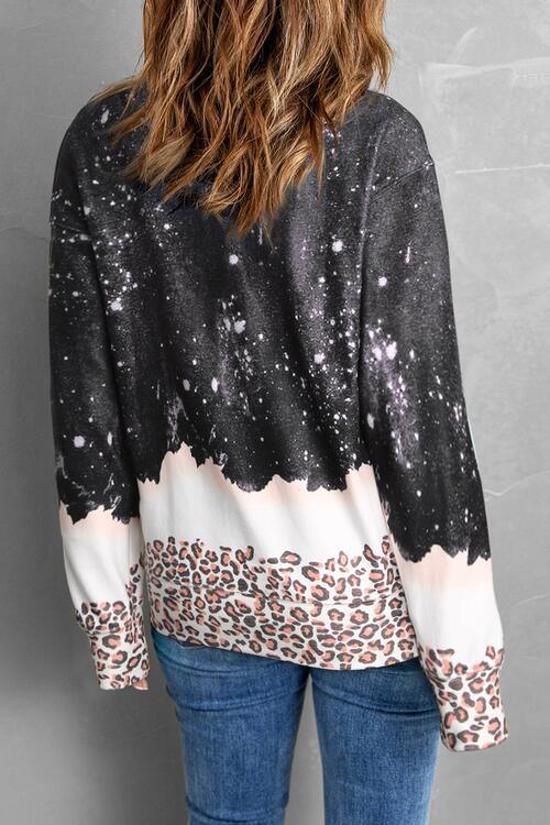 Graphic Leopard Round Neck Long Sleeve Sweatshirt - Immenzive