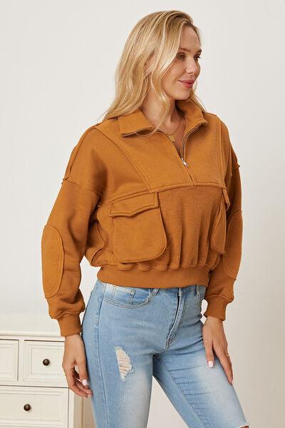 Half Zip Long Sleeve Sweatshirt with Pockets - Immenzive