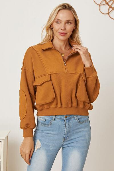 Half Zip Long Sleeve Sweatshirt with Pockets - Immenzive