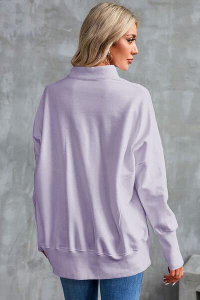 Half Zip Pocketed Dropped Shoulder Sweatshirt - Immenzive