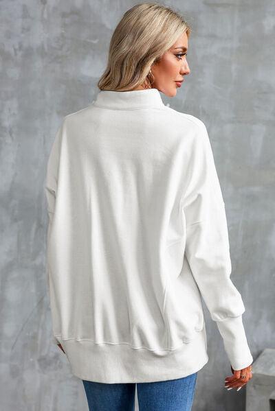 Half Zip Pocketed Dropped Shoulder Sweatshirt - Immenzive