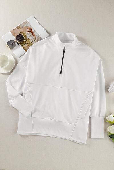 Half Zip Pocketed Dropped Shoulder Sweatshirt - Immenzive