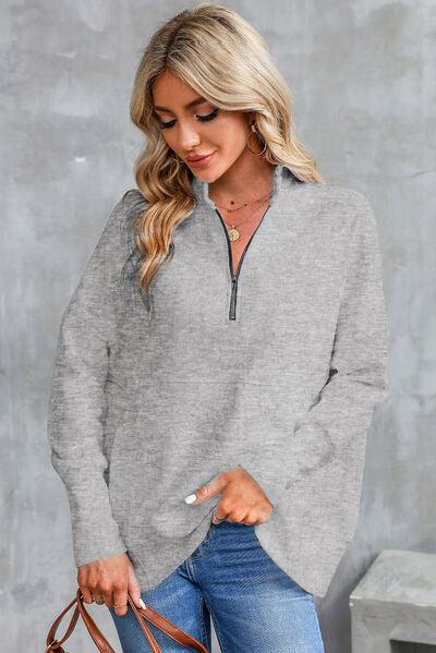 Half Zip Pocketed Dropped Shoulder Sweatshirt - Immenzive