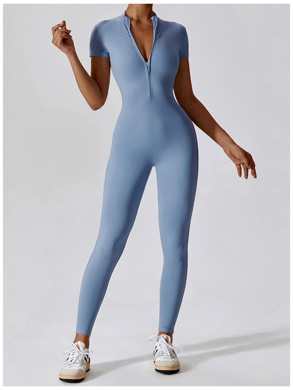 Half Zip Short Sleeve Active Jumpsuit - Immenzive