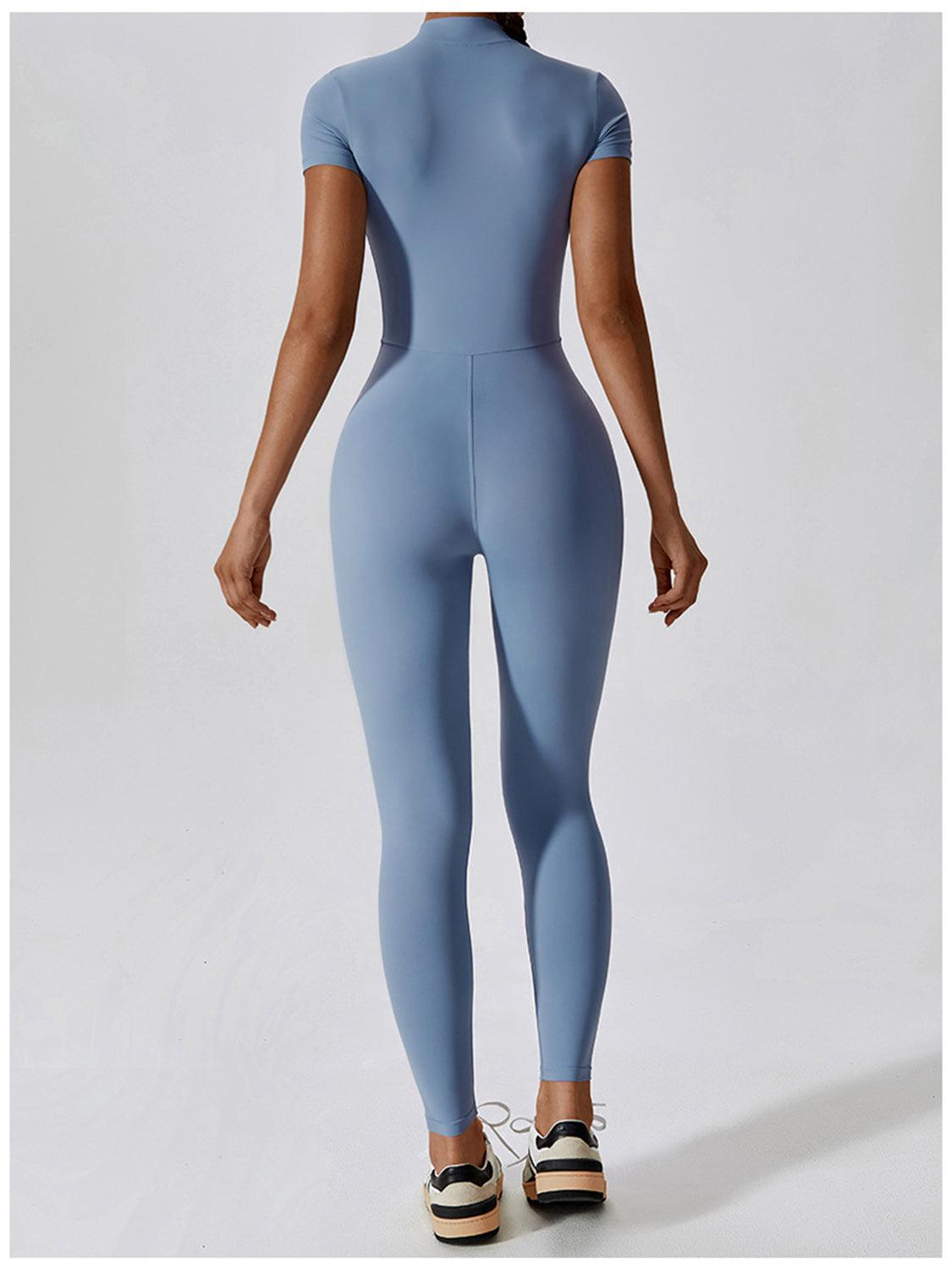 Half Zip Short Sleeve Active Jumpsuit - Immenzive