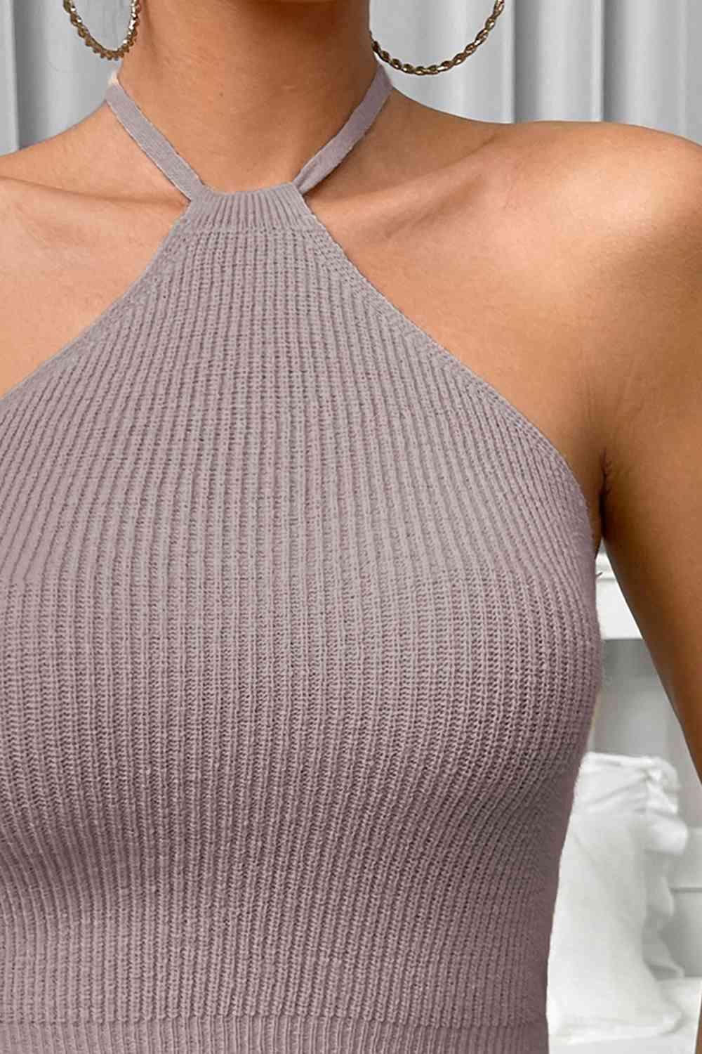 Halter Neck Ribbed Cropped Knit Top - Immenzive