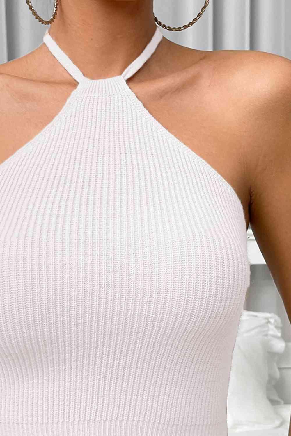 Halter Neck Ribbed Cropped Knit Top - Immenzive