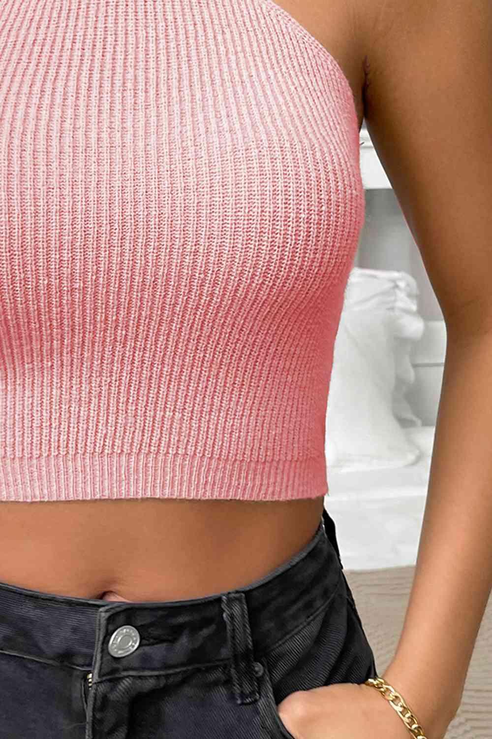 Halter Neck Ribbed Cropped Knit Top - Immenzive