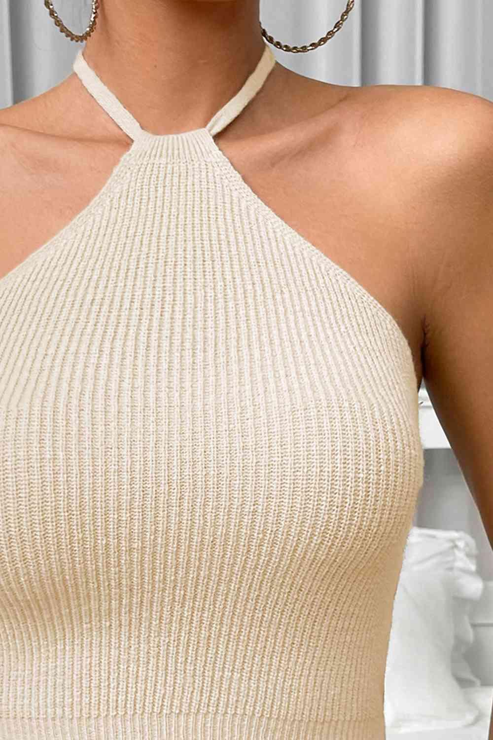 Halter Neck Ribbed Cropped Knit Top - Immenzive