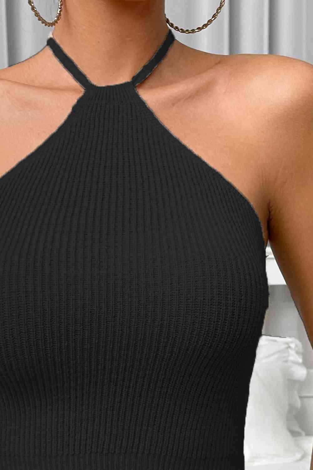 Halter Neck Ribbed Cropped Knit Top - Immenzive