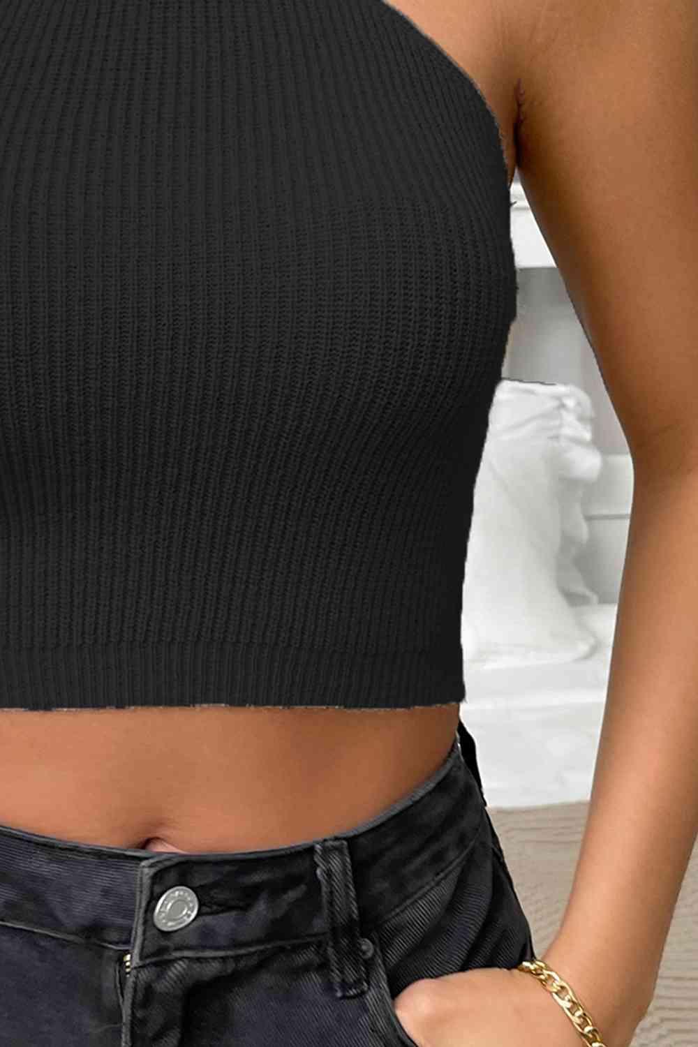 Halter Neck Ribbed Cropped Knit Top - Immenzive