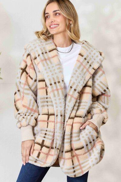 H&T Checked Faux Fur Hooded Jacket - Immenzive