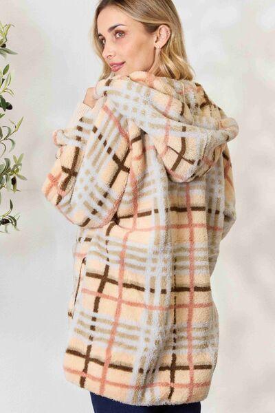 H&T Checked Faux Fur Hooded Jacket - Immenzive