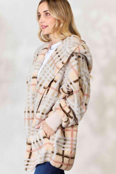 H&T Checked Faux Fur Hooded Jacket - Immenzive