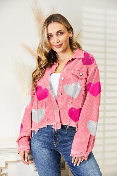 Heart Sequin Dropped Shoulder Jacket - Immenzive