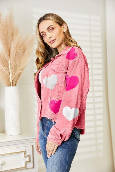 Heart Sequin Dropped Shoulder Jacket - Immenzive