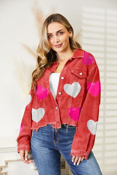 Heart Sequin Dropped Shoulder Jacket - Immenzive