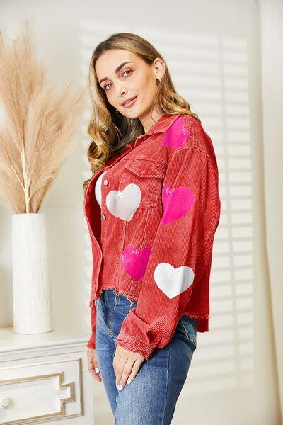 Heart Sequin Dropped Shoulder Jacket - Immenzive