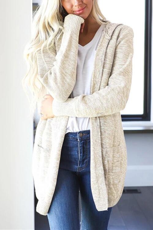 Heathered Open Front Cardigan with Pockets - Immenzive