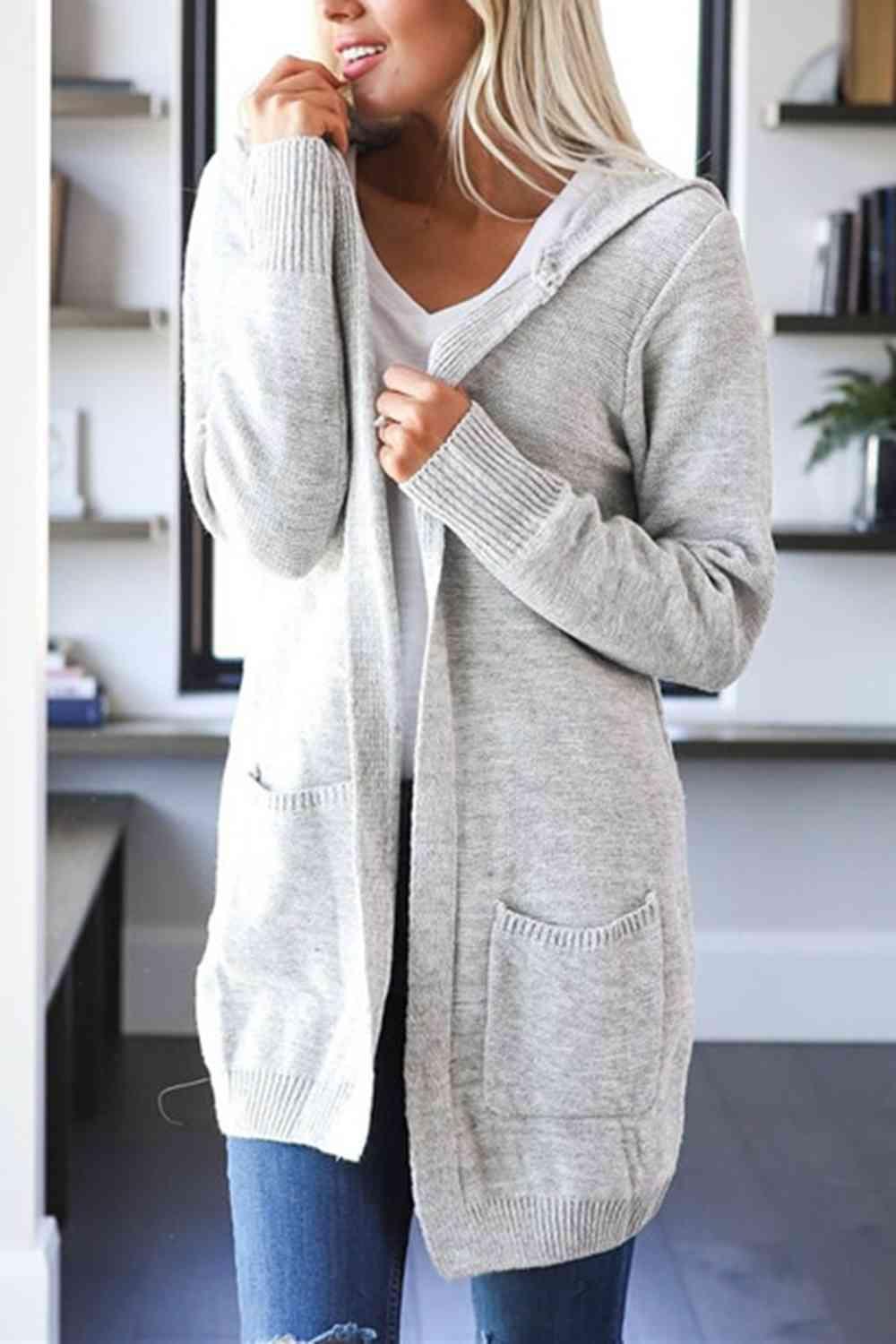 Heathered Open Front Cardigan with Pockets - Immenzive