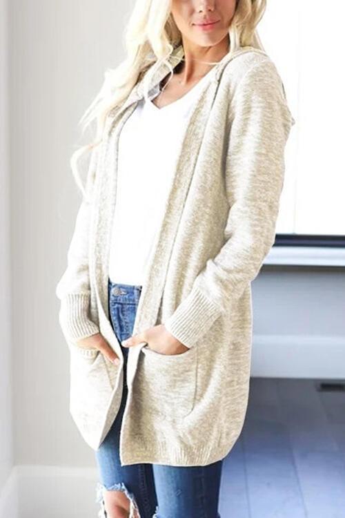 Heathered Open Front Cardigan with Pockets - Immenzive