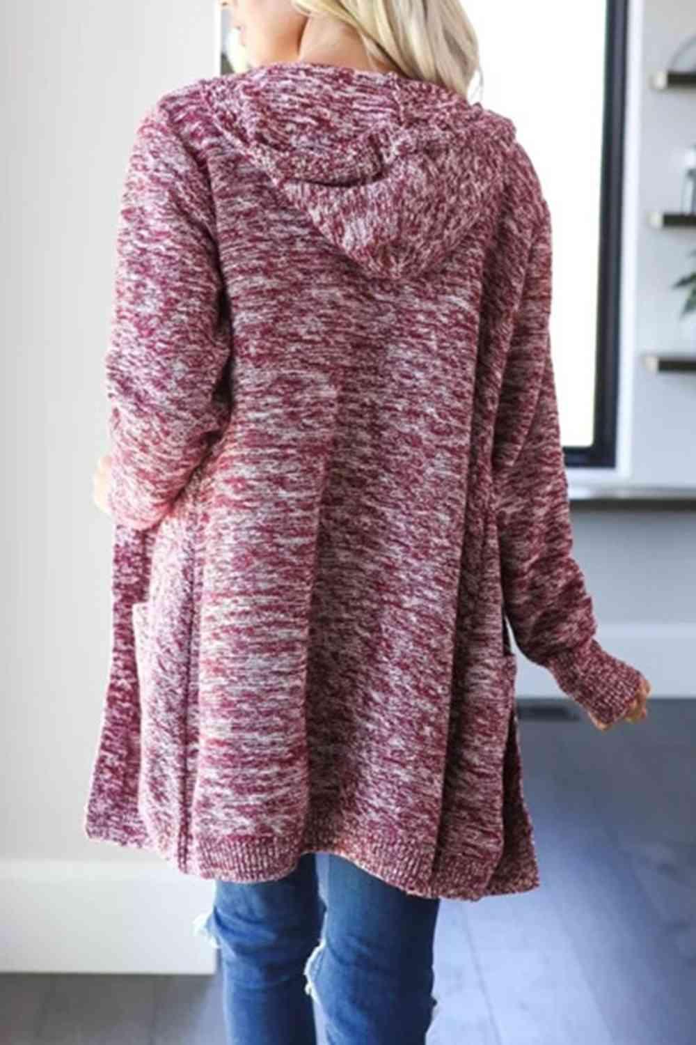 Heathered Open Front Cardigan with Pockets - Immenzive