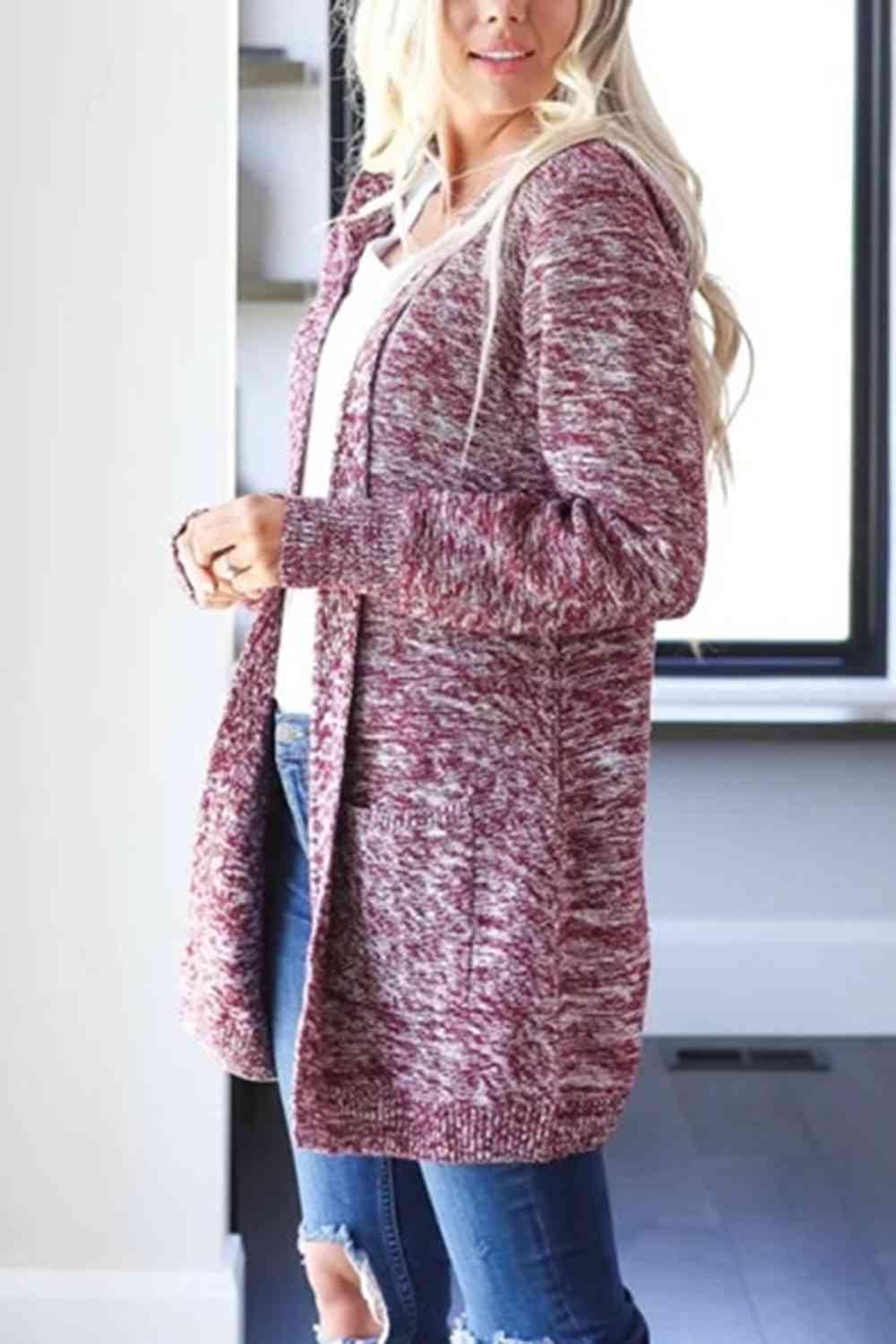 Heathered Open Front Cardigan with Pockets - Immenzive