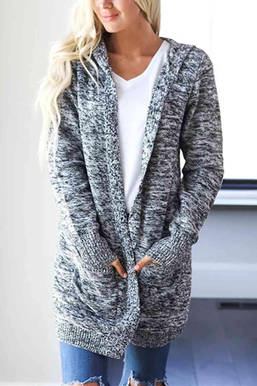 Heathered Open Front Cardigan with Pockets - Immenzive