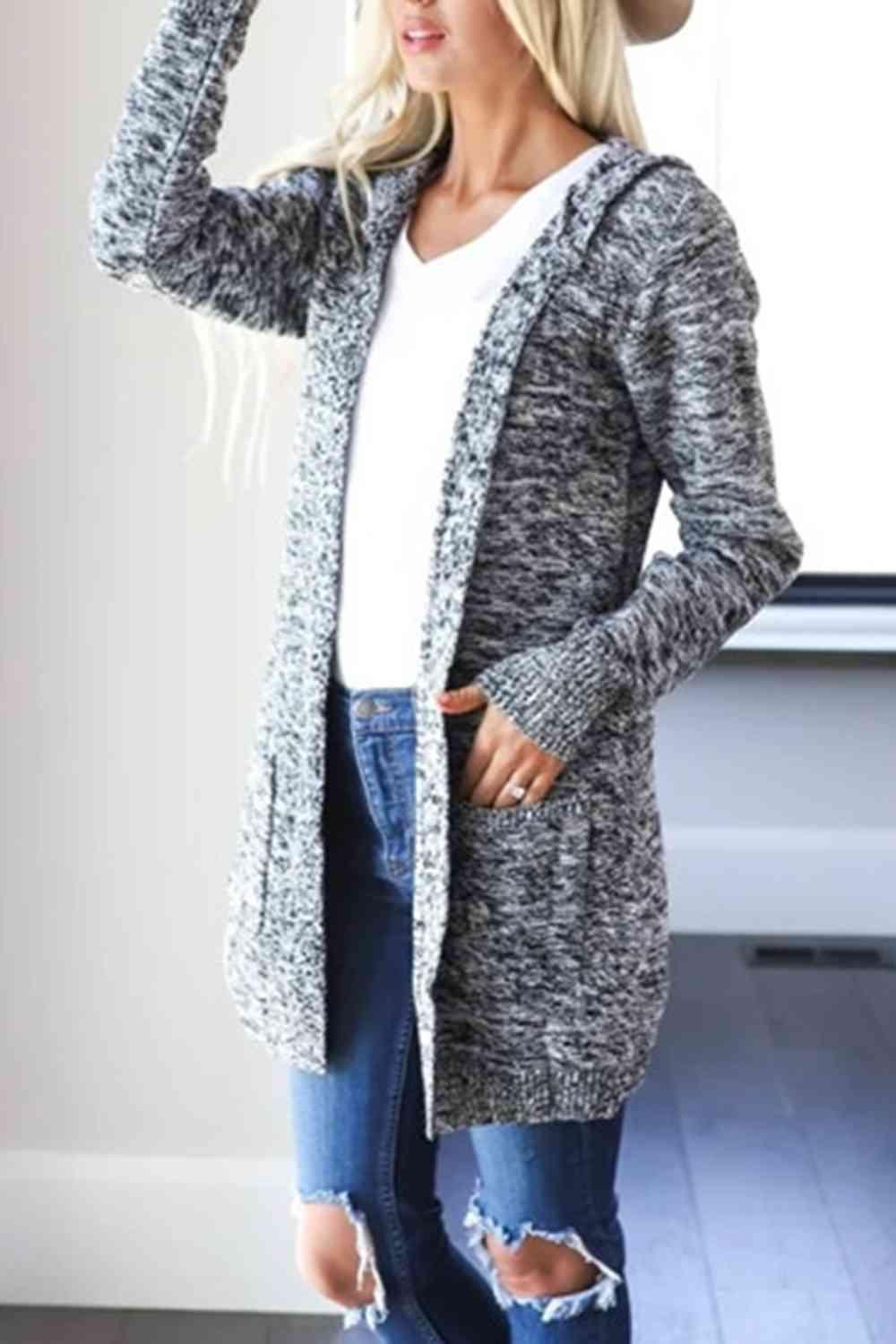 Heathered Open Front Cardigan with Pockets - Immenzive