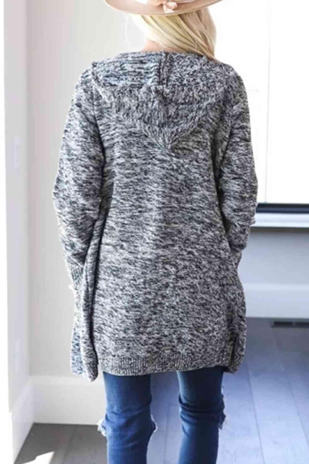 Heathered Open Front Cardigan with Pockets - Immenzive