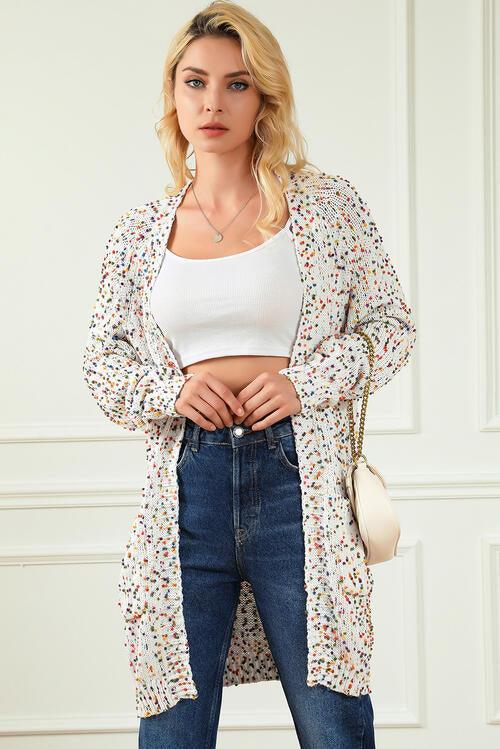 Heathered Open Front Long Sleeve Cardigan - Immenzive