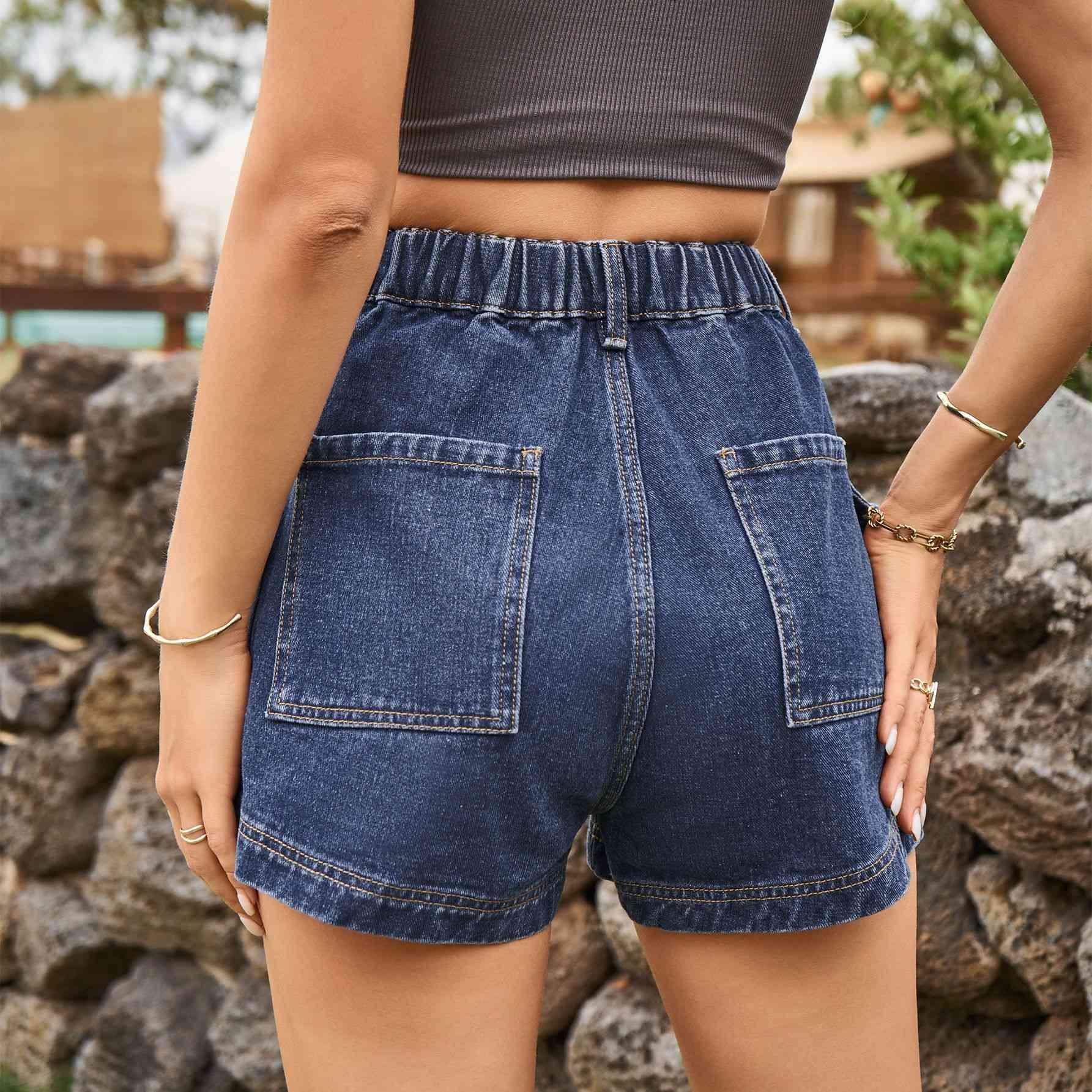 High-Waist Denim Shorts with Pockets - Immenzive