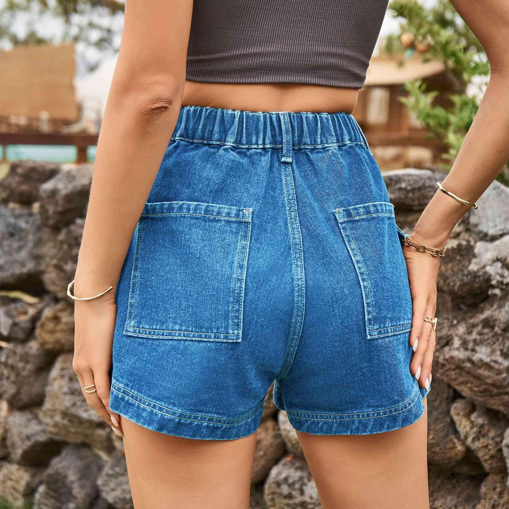 High-Waist Denim Shorts with Pockets - Immenzive