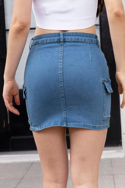 High Waist Pocketed Denim Skirt - Immenzive