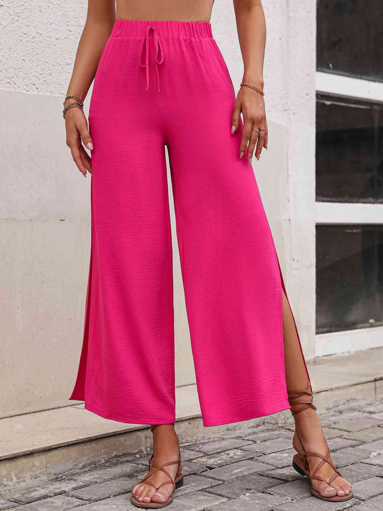 High Waist Slit Wide Leg Pants - Immenzive