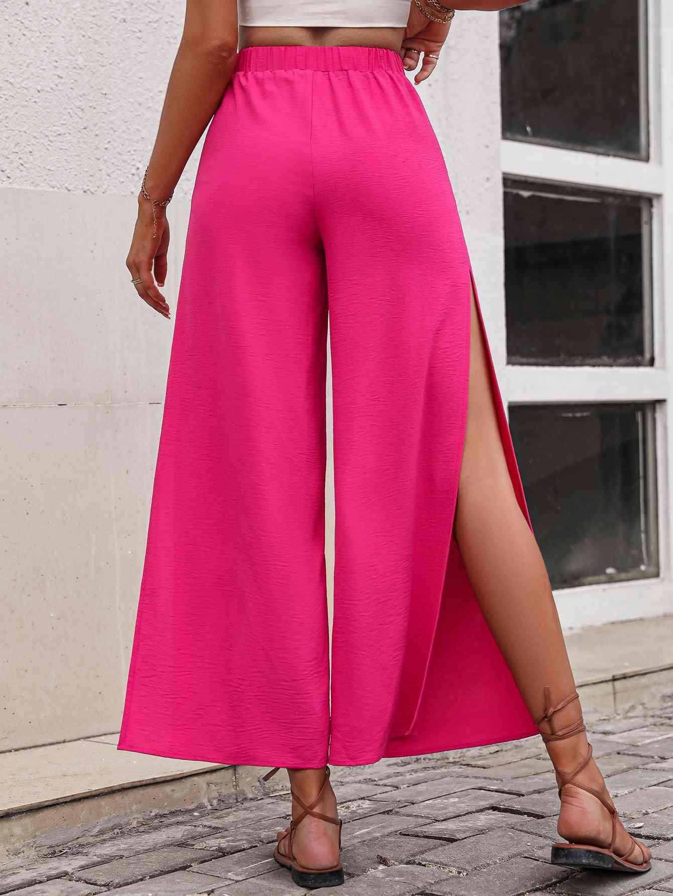 High Waist Slit Wide Leg Pants - Immenzive