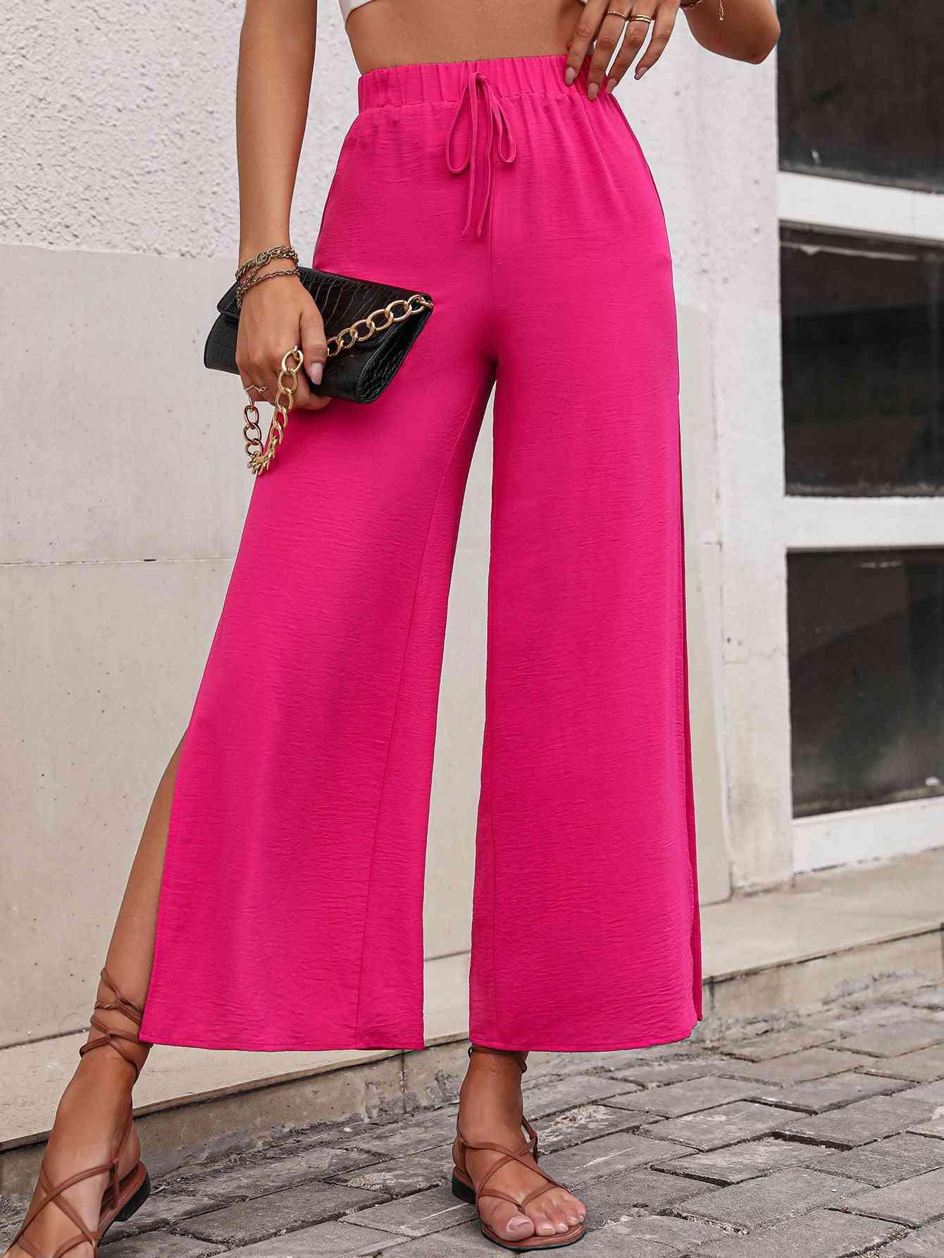 High Waist Slit Wide Leg Pants - Immenzive