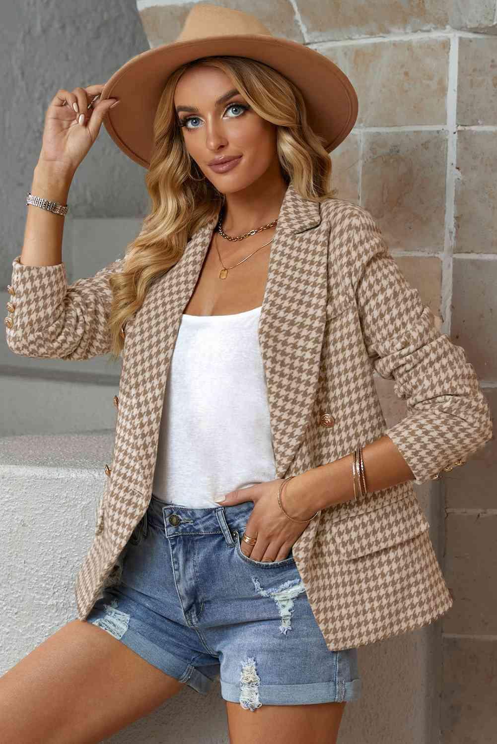 Houndstooth Double-Breasted Blazer - Immenzive