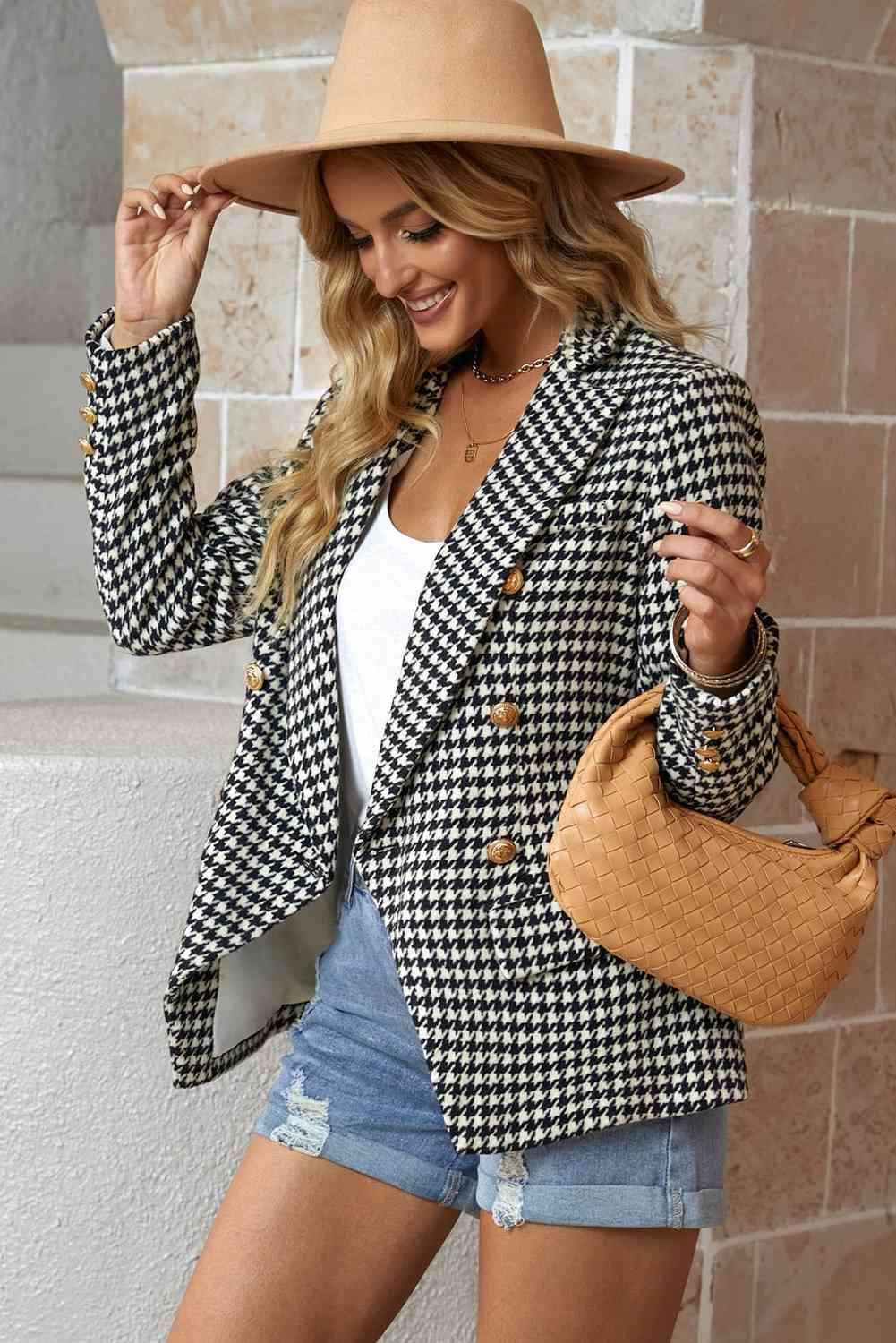 Houndstooth Double-Breasted Blazer - Immenzive