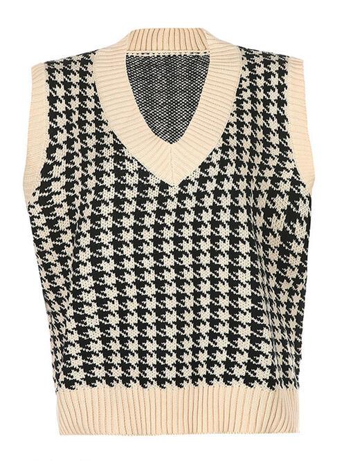 Houndstooth V-Neck Sweater Vet - Immenzive